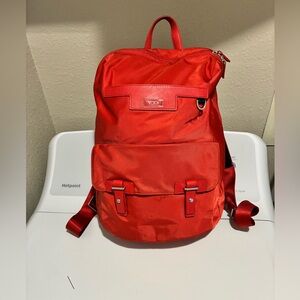 TUMI Red Unisex Travel Hiking Backpack Nylon & Leather Carry On Magnet Zipper